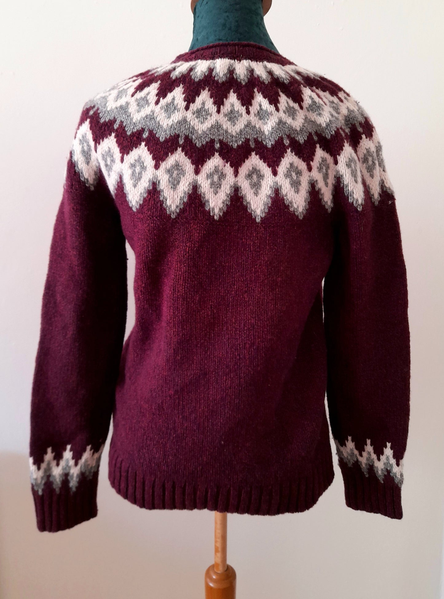 Vintage LL BEAN Maroon White Grey Fairisle Knit Wool Jumper