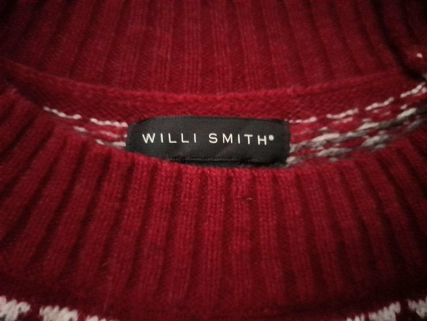 Vintage Y2K Willi Smith Red Cream Grey Fairisle knit Quarter Sleeve Jumper