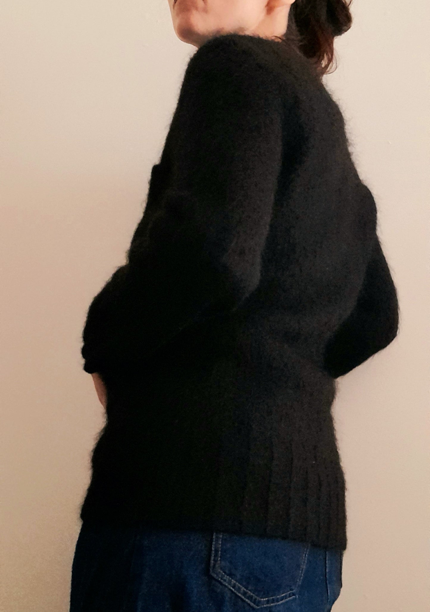 Vintage Y2K Black Fluffy Mohair Cardigan Jacket