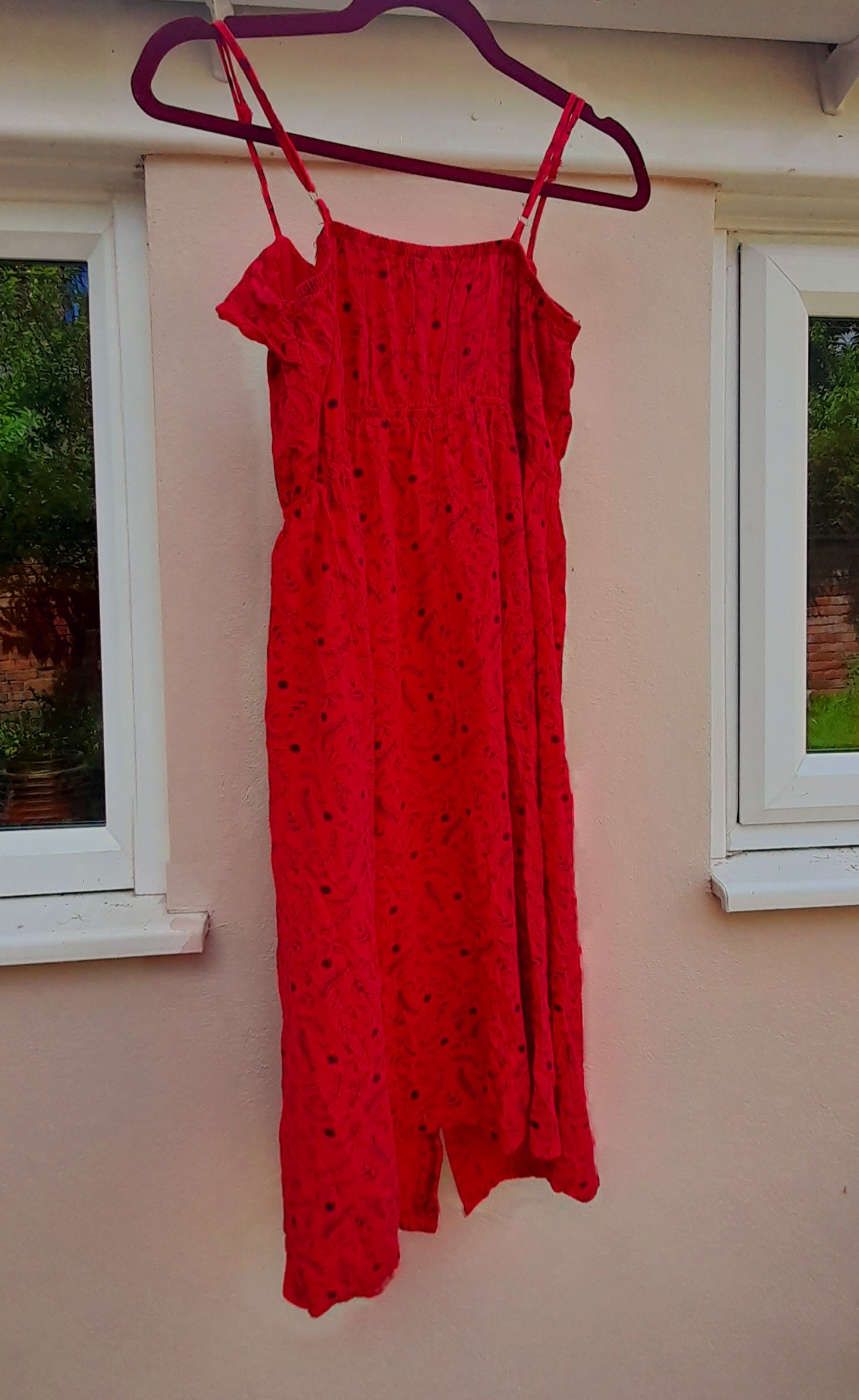 Vintage Red & Black Floral Button Frill Dress