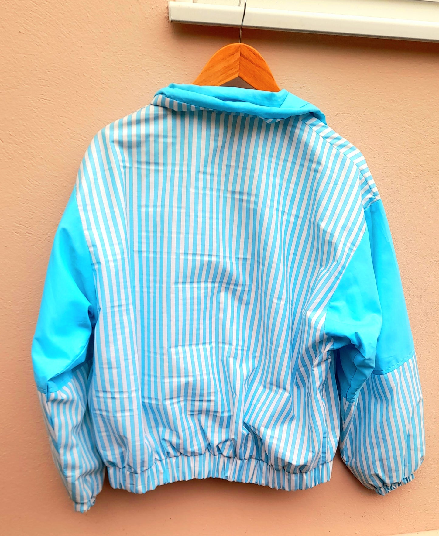 Vintage 80s Blue & White Stripe Polycotton Lightweight Jacket