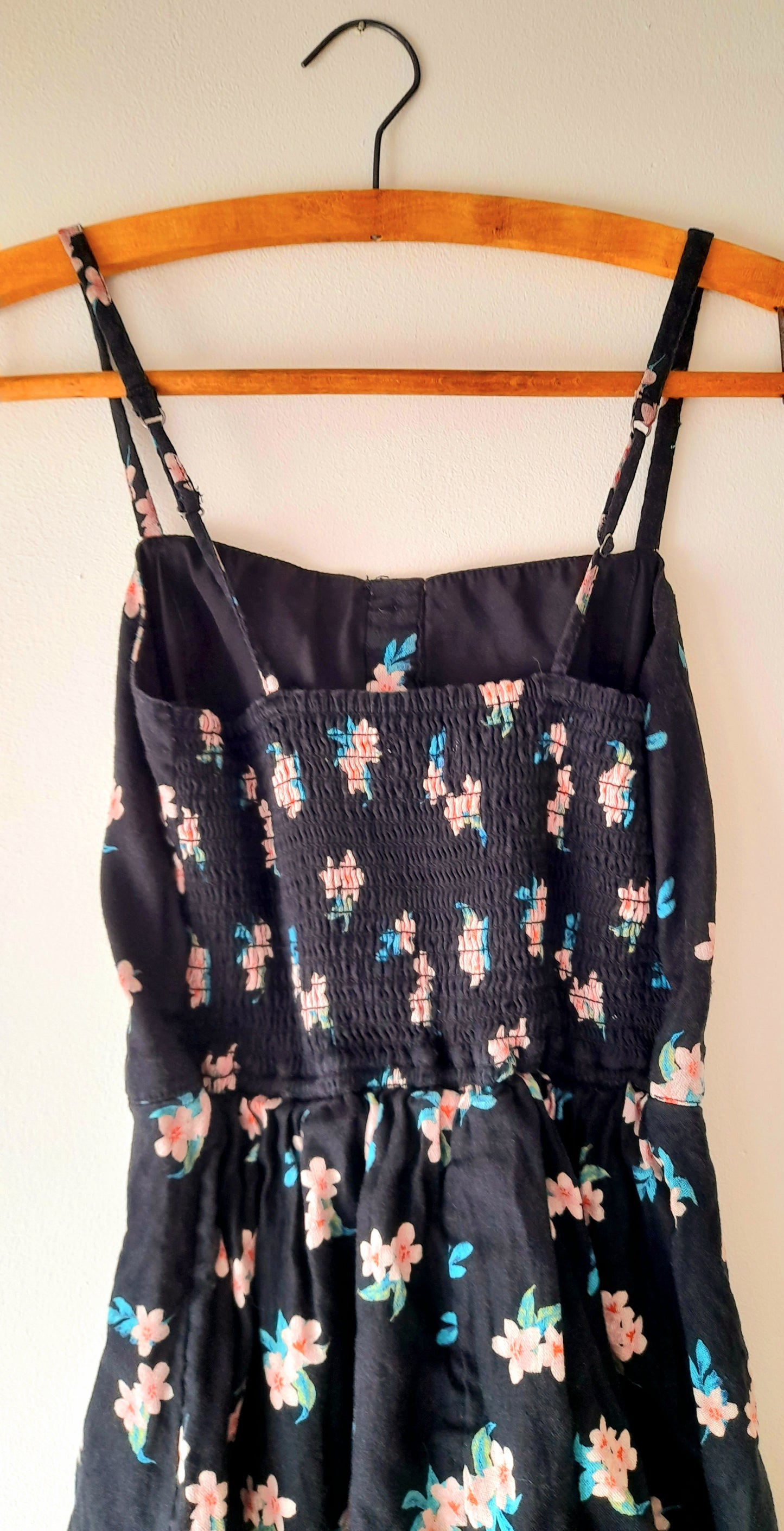 Vintage Black Pink Flower Print Cotton Blend Button Dress
