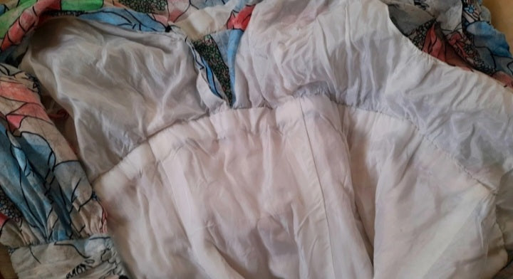 Vintage 80s Retro Pastel Flower Rouched Dress