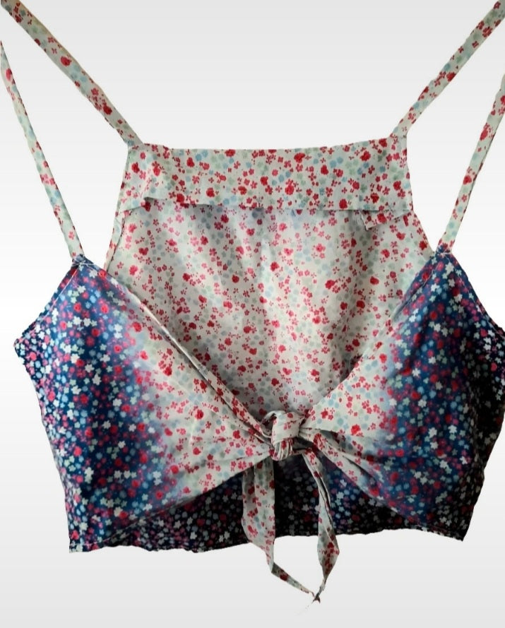 Vintage Cotton Ditsy Flower Fabric Ombre Tie Sun Top