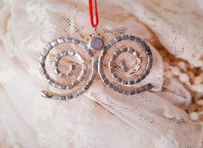 Vintage 70s Sparkling Rhinestone Swirly Ribbon Retro Festive Hanging Ornament