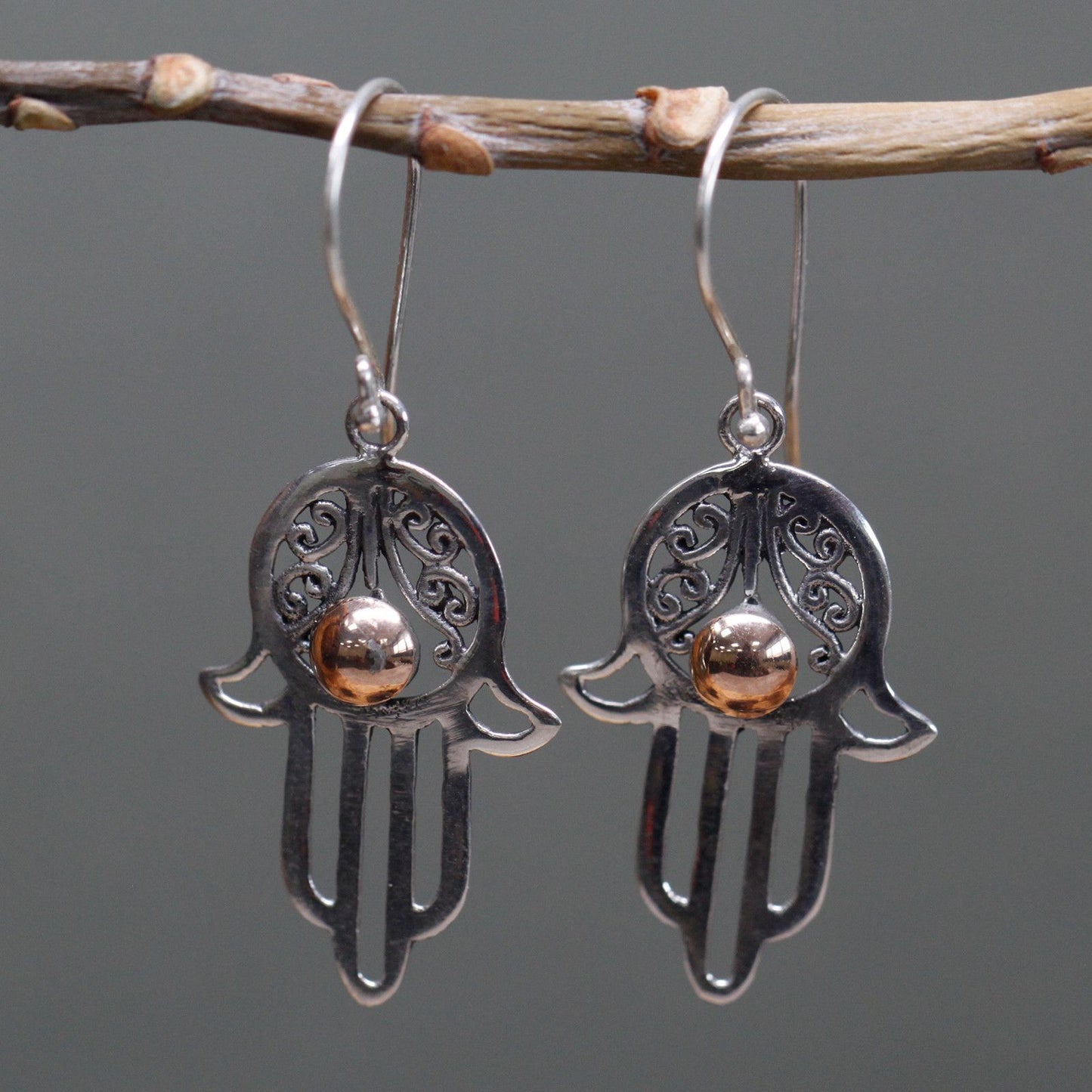 Silver & Gold Hamsa Drop Earrings