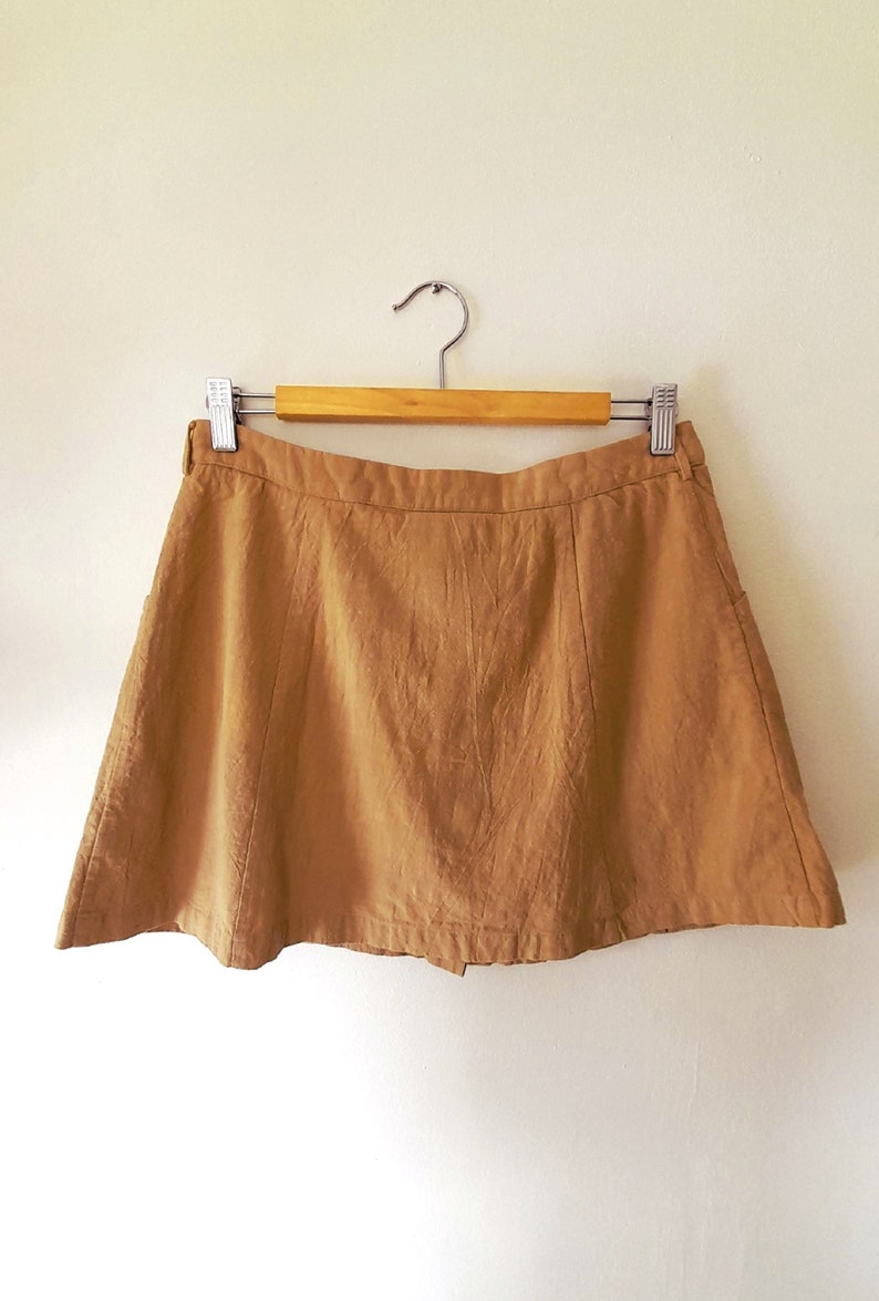 Vintage IJOAH Camel Beige Button Flared Mini Skirt