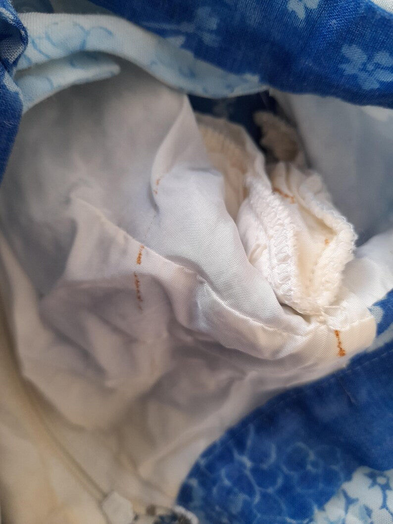 Vintage 70s Blue White Flower Chiffon Dress