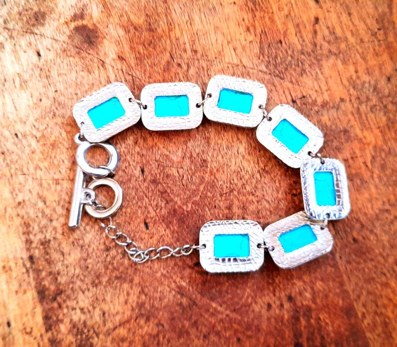 Turquoise & Silver Square Link Bracelet