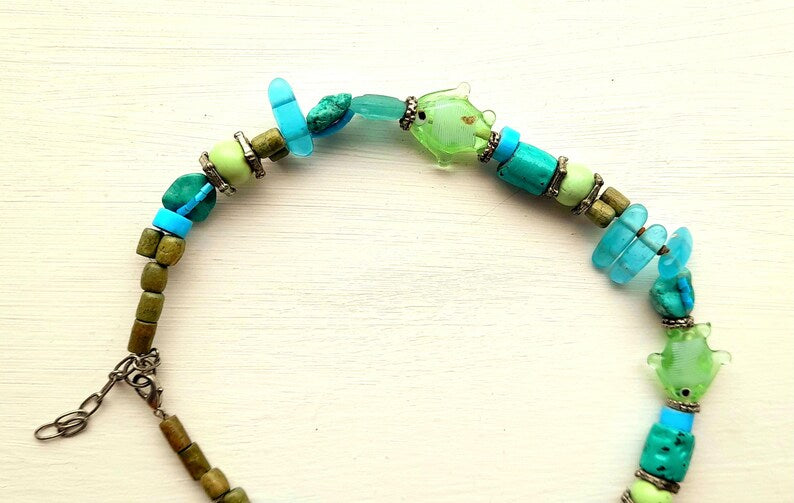 Glass Fish Bead Necklace & Bracelet Set
