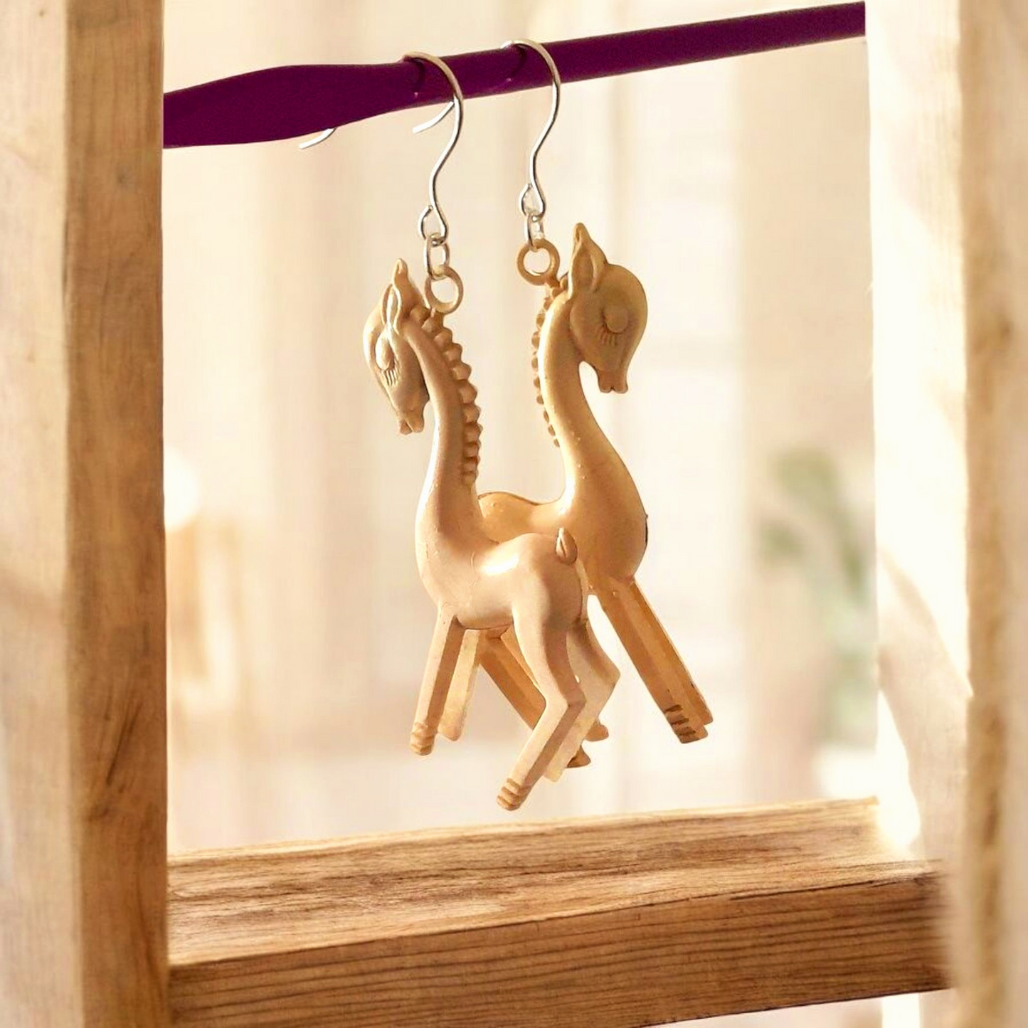 Antique Celluloid Silver Dreamy Horse Earrings