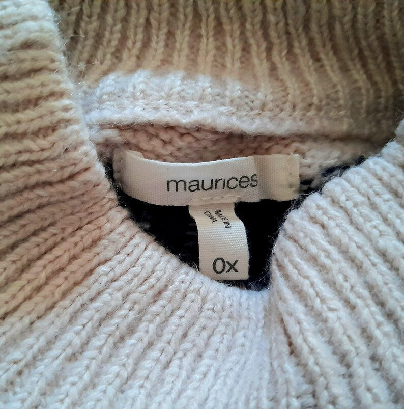 Vintage Y2K Cream Navy Sparkly Pink Icelandic Knit Jumper