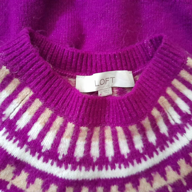 Vintage Y2K LOFT Fuchsia Pink Fairisle Knitted Jumper