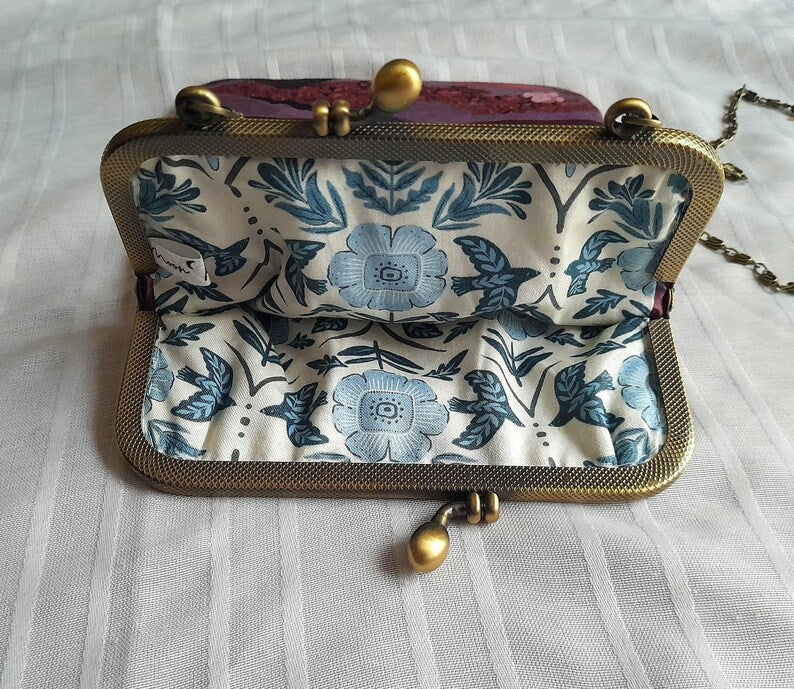 Rivers & Mountains Pink Vintage Liberty Cotton Small Clasp Fabric Bag