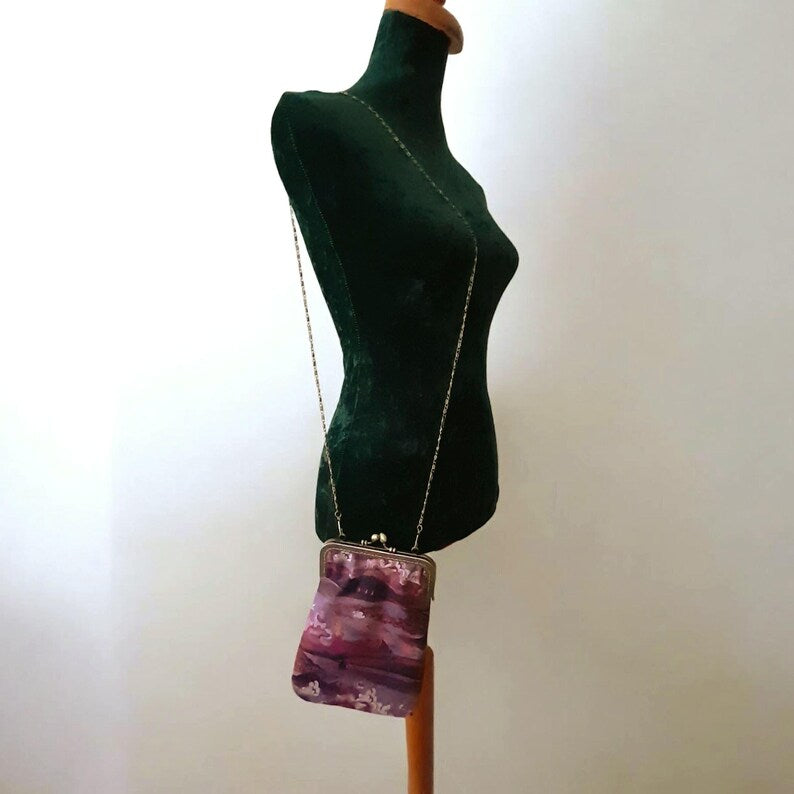 Rivers & Mountains Pink Vintage Liberty Cotton Small Clasp Fabric Bag