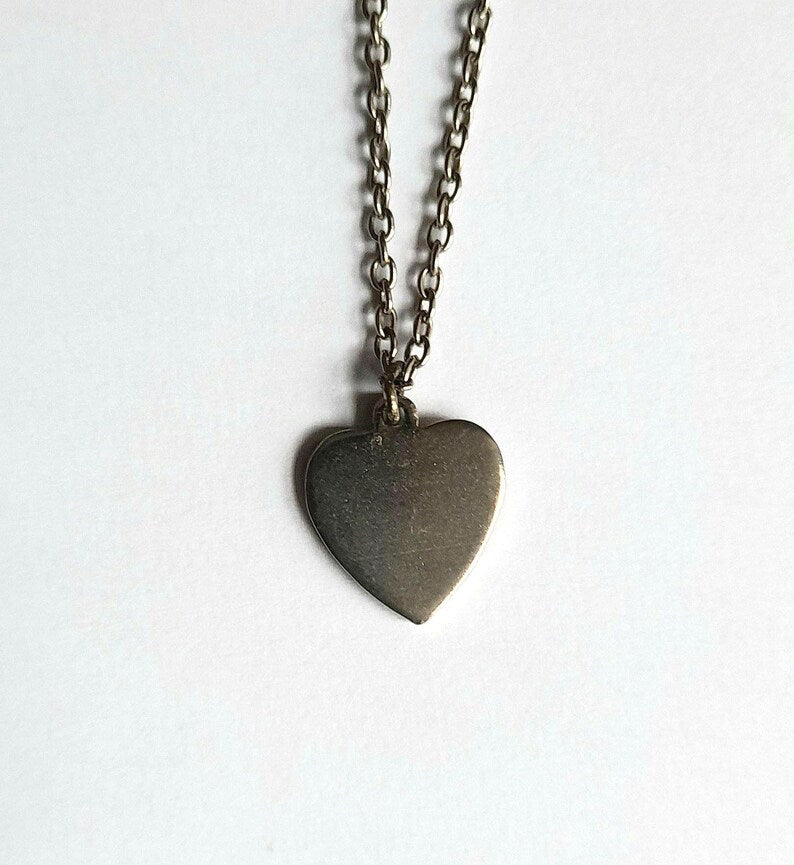 Vintage 1970s Polished Silver Plated Etched Shimmer Mandala Heart Pendant