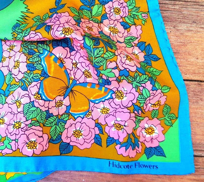 Vintage 70s Courful Fish Pond Nature Print Silky Scarf