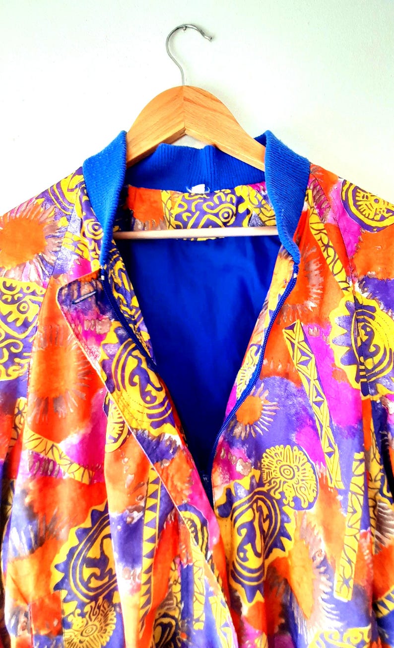 Vintage Orange Ethnic Print Waterproof Ribbed Jacket