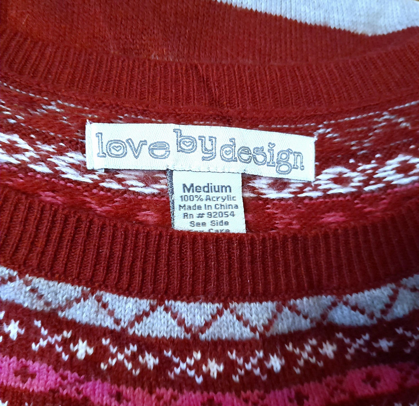 Vintage Grey Dark Red Pink Stripe Icelandic Fine Knit Long Sleeve Top