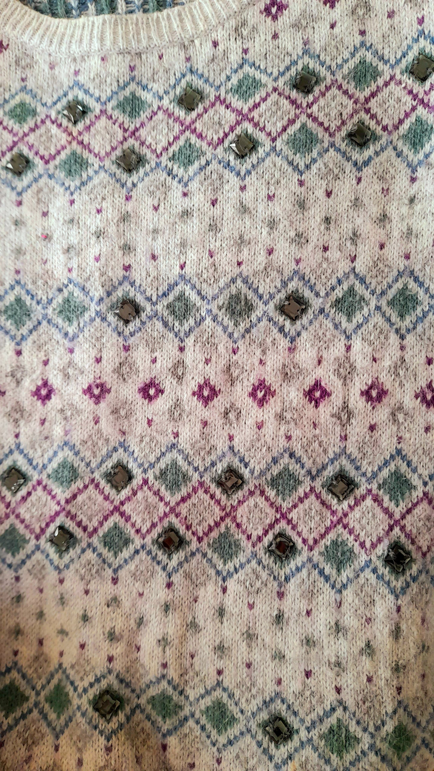 Vintage Y2K INDIGO Grey Diamond Rhinestone Knit Jumper