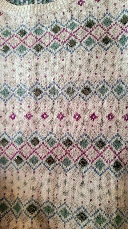 Vintage Y2K INDIGO Grey Diamond Rhinestone Knit Jumper