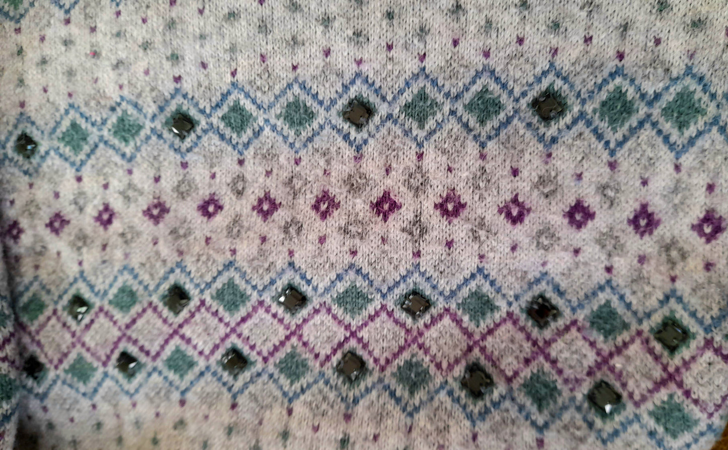 Vintage Y2K INDIGO Grey Diamond Rhinestone Knit Jumper