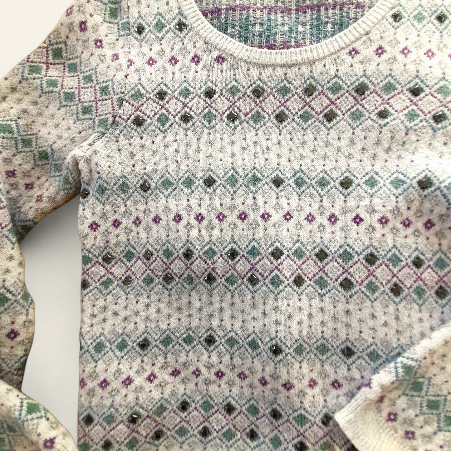 Vintage Y2K INDIGO Grey Diamond Rhinestone Knit Jumper