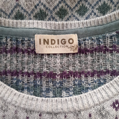 Vintage Y2K INDIGO Grey Diamond Rhinestone Knit Jumper