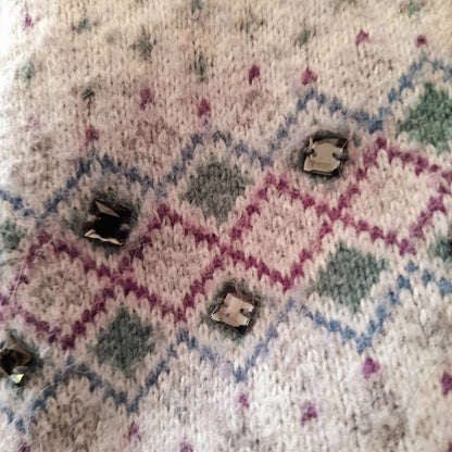 Vintage Y2K INDIGO Grey Diamond Rhinestone Knit Jumper