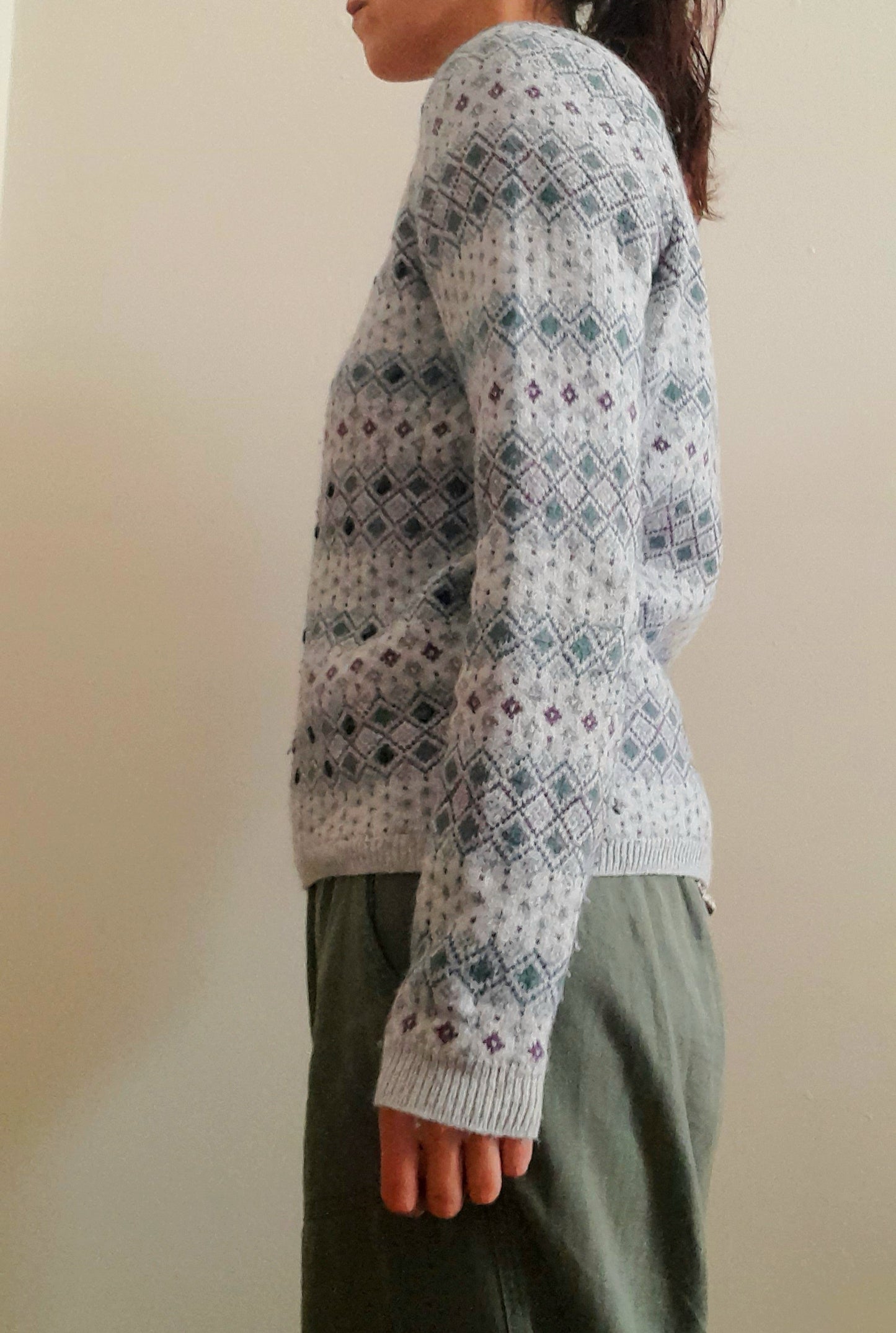 Vintage Y2K INDIGO Grey Diamond Rhinestone Knit Jumper