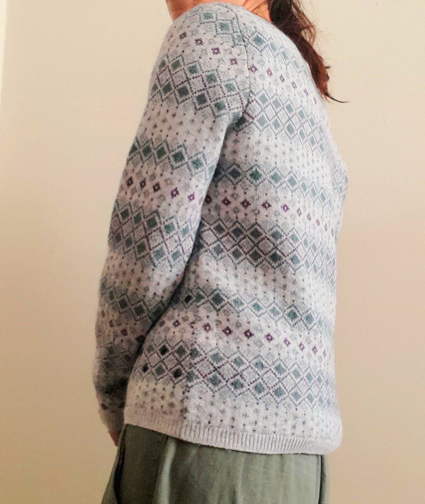 Vintage Y2K INDIGO Grey Diamond Rhinestone Knit Jumper