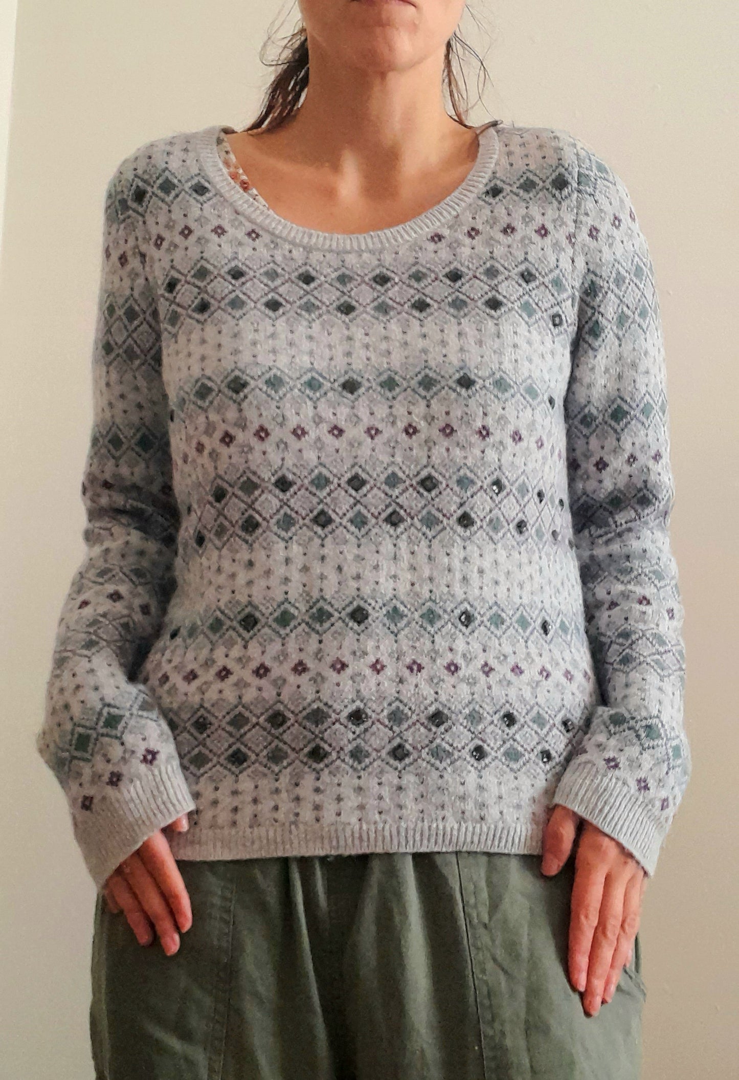 Vintage Y2K INDIGO Grey Diamond Rhinestone Knit Jumper