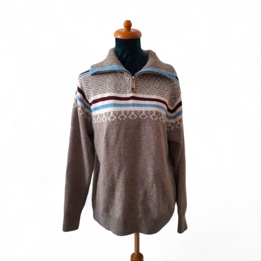 Vintage 90s RETREAT Oatmeal Icelandic Stripe Knit Quarter Zip Sweater