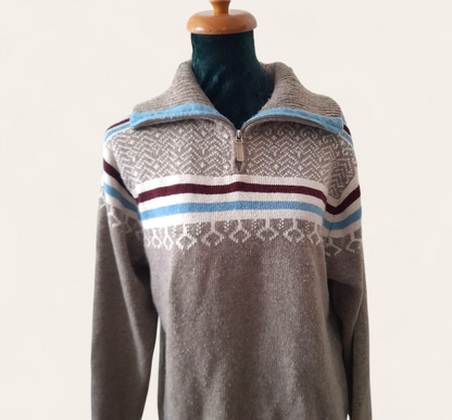 Vintage 90s RETREAT Oatmeal Icelandic Stripe Knit Quarter Zip Sweater