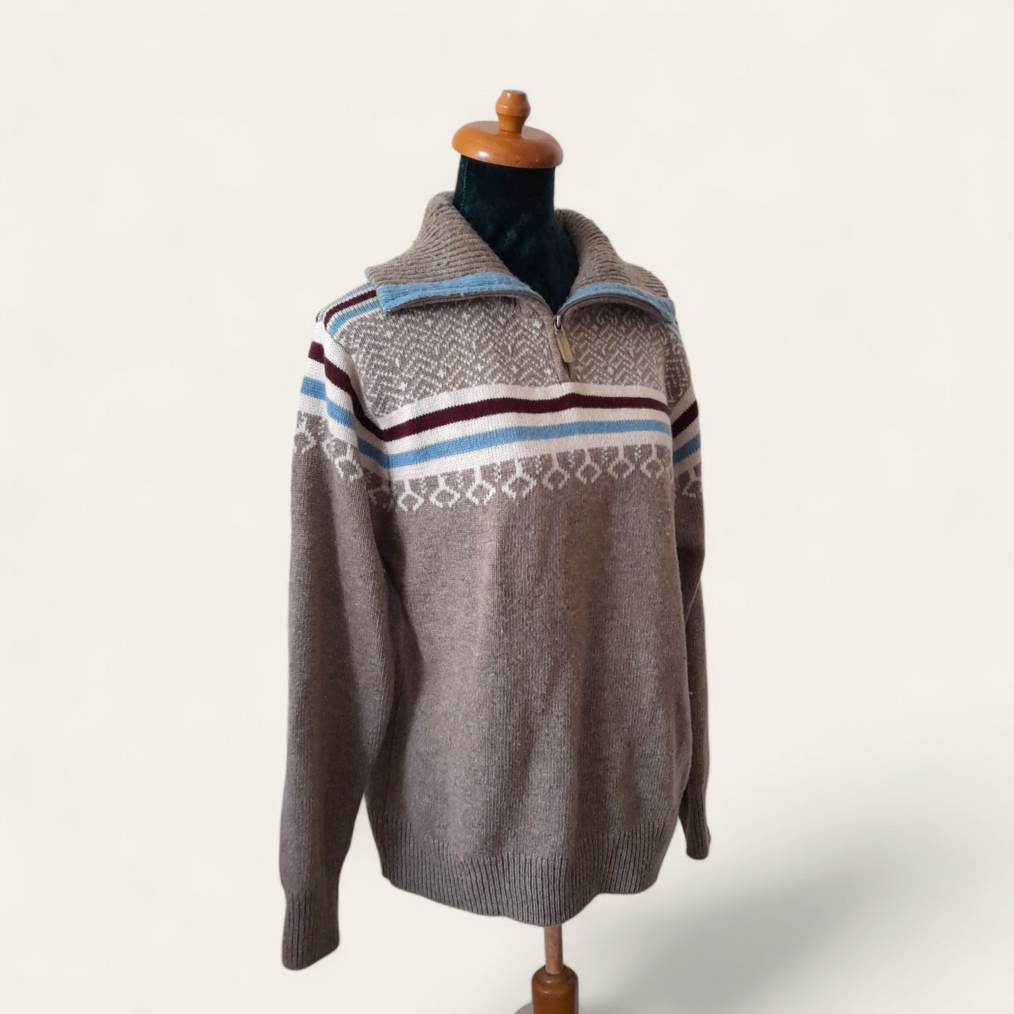 Vintage 90s RETREAT Oatmeal Icelandic Stripe Knit Quarter Zip Sweater