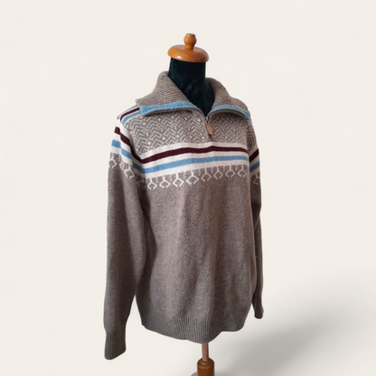 Vintage 90s RETREAT Oatmeal Icelandic Stripe Knit Quarter Zip Sweater