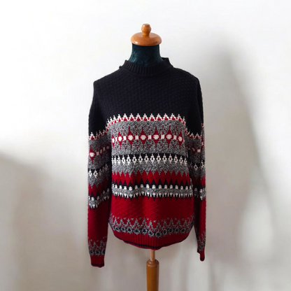 Vintage JANTZEN Black & Red Geometric Knit Jumper