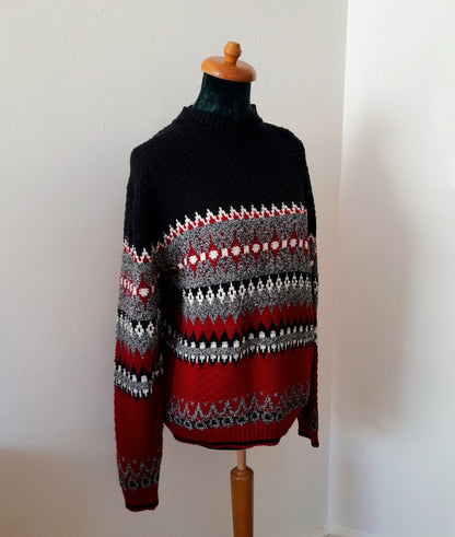 Vintage JANTZEN Black & Red Geometric Knit Jumper
