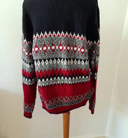 Vintage JANTZEN Black & Red Geometric Knit Jumper