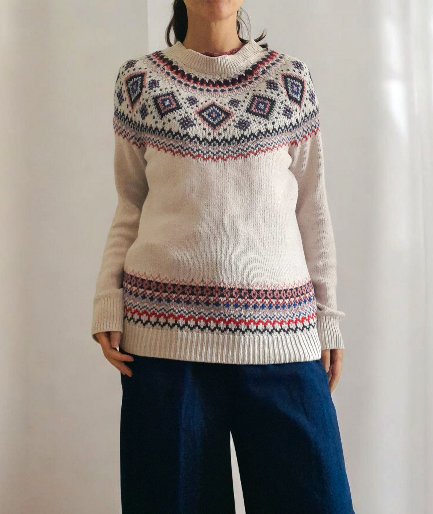 Vintage OLD NAVY Cream Pink Red Blue Silver Sparkly Fairisle Jumper