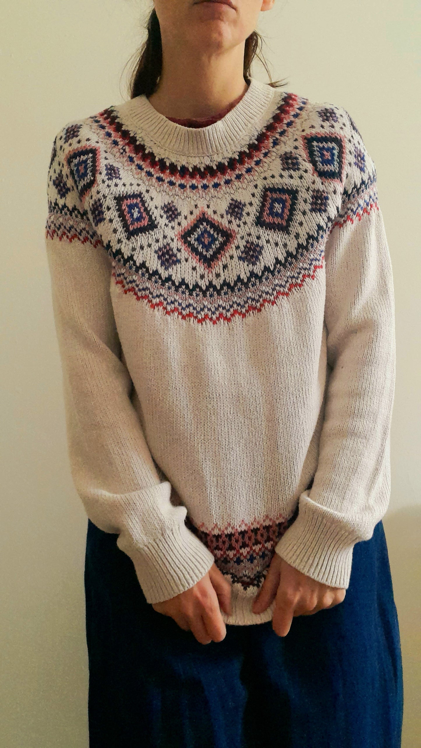 Vintage OLD NAVY Cream Pink Red Blue Silver Sparkly Fairisle Jumper