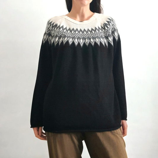 Vintage Y2K Black Cream Grey Raw Edge Fairisle Jumper