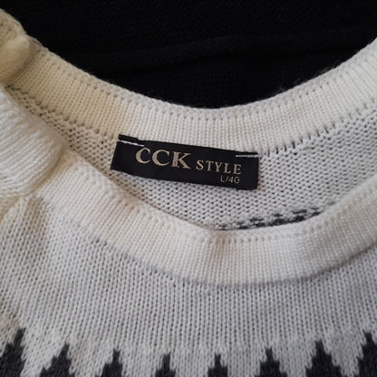 Vintage Y2K Black Cream Grey Raw Edge Fairisle Jumper