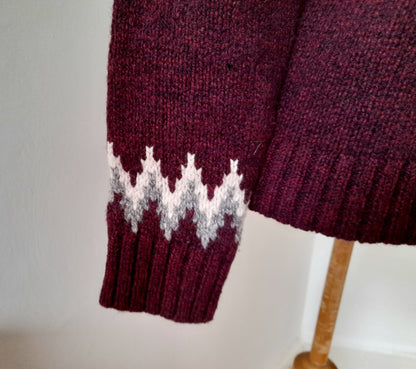 Vintage LL BEAN Maroon White Grey Fairisle Knit Wool Jumper