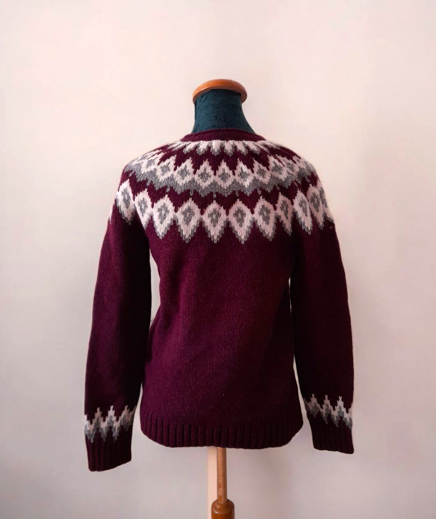 Vintage LL BEAN Maroon White Grey Fairisle Knit Wool Jumper
