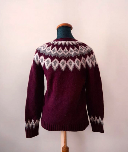 Vintage LL BEAN Maroon White Grey Fairisle Knit Wool Jumper