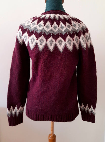 Vintage LL BEAN Maroon White Grey Fairisle Knit Wool Jumper