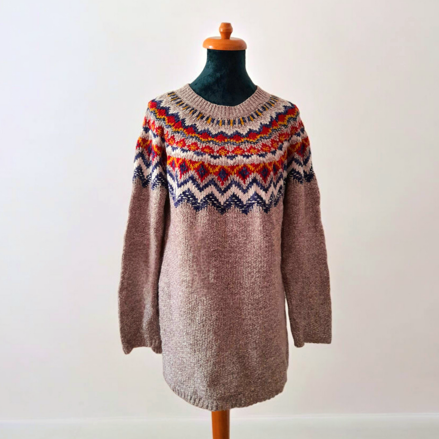 Oatmeal Multicoloured Fairisle Knit Vintage Boho Jumper