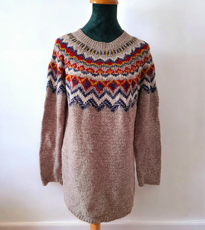 Oatmeal Multicoloured Fairisle Knit Vintage Boho Jumper