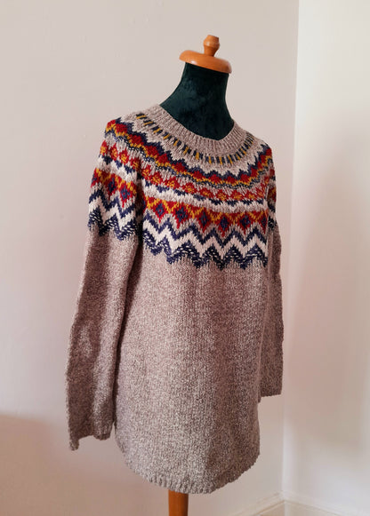 Oatmeal Multicoloured Fairisle Knit Vintage Boho Jumper